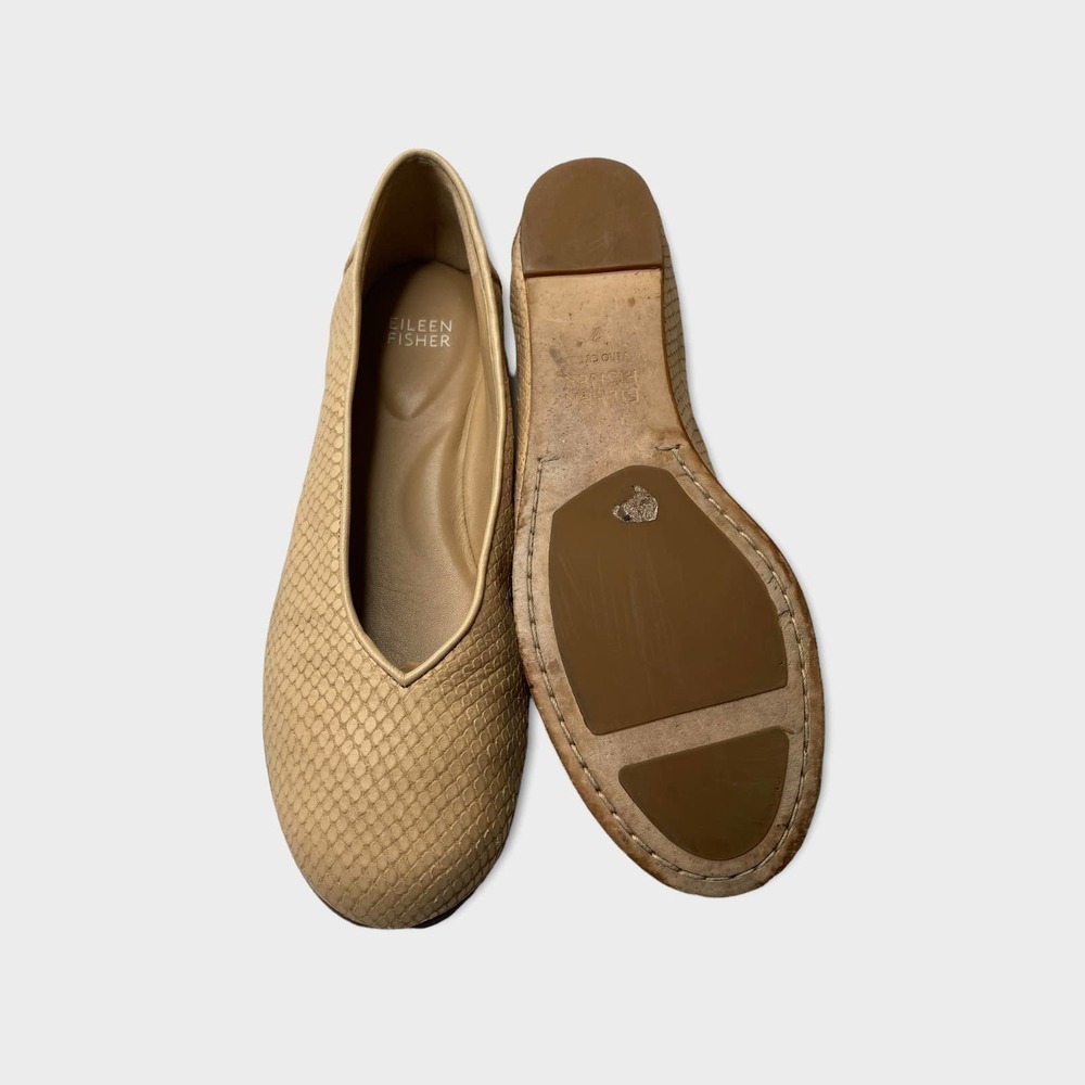 𝅺eileen Fisher Rosewater Patch 1 Snake-Embossed Ballerina Flats Size 7 - Picture 3 of 8